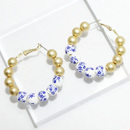 Porcelain ceramic bead hoop earring : Gold