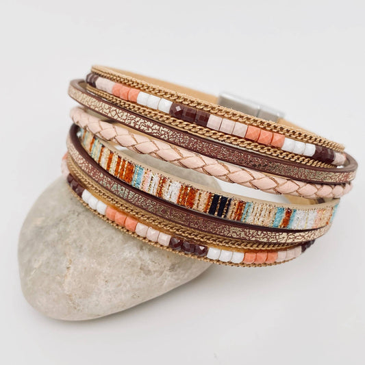 Khaki Bohemian Magnetic Buckle Leather Bracelet