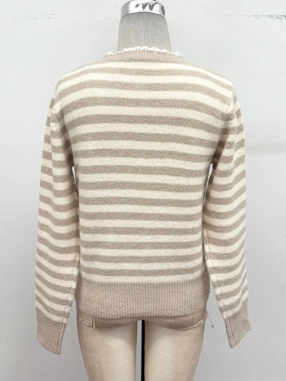 Sweet Stripe Henley Knit Sweater: Burgundy / S