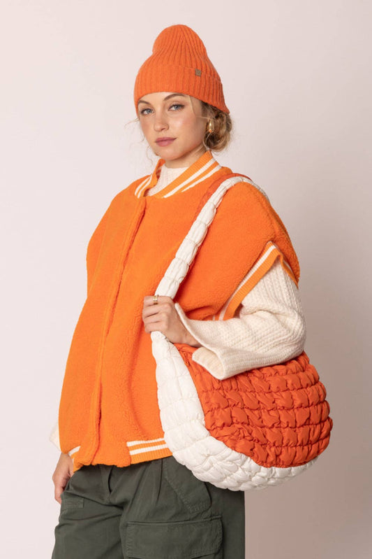 Orange & Ivory Large Quilted Puffer Shoulder Bag