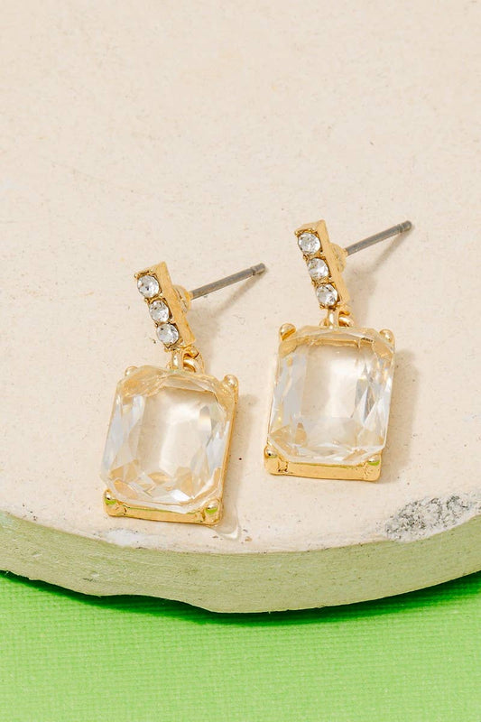 Faceted Rectangle Crystal Dangle Drop Earrings