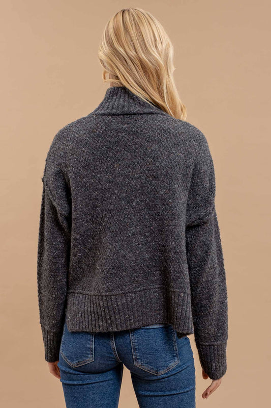 Charcoal Wool Blend Turtleneck Sweater