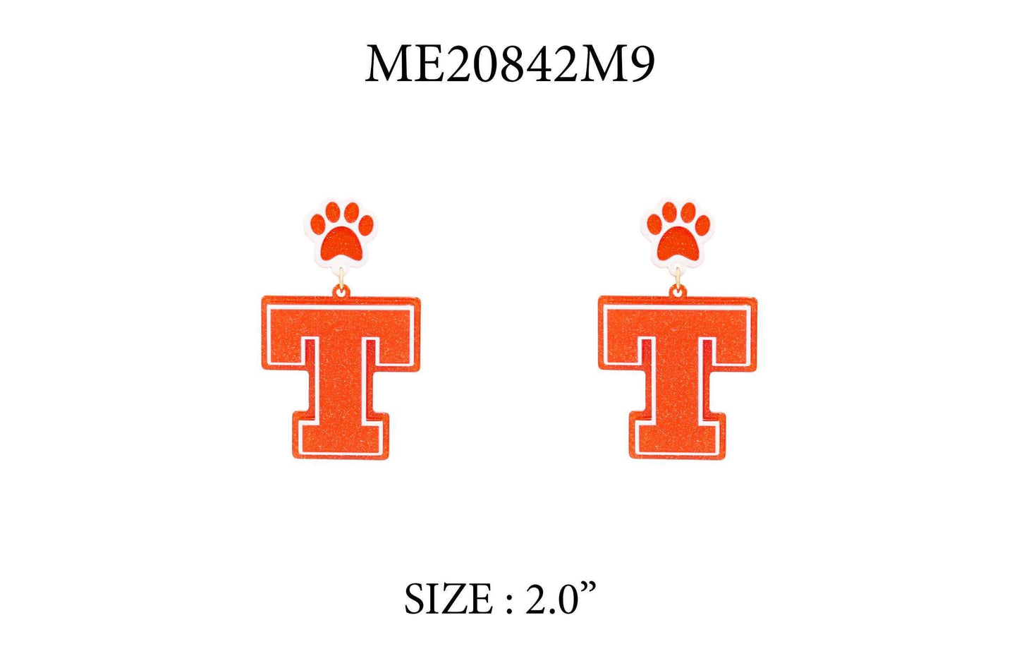Orange and White T 2" Acrylic Gameday Earring