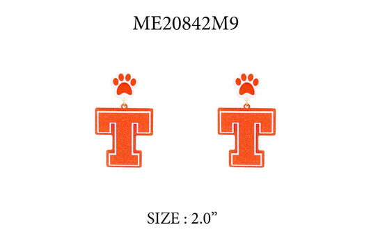 Orange and White T 2" Acrylic Gameday Earring