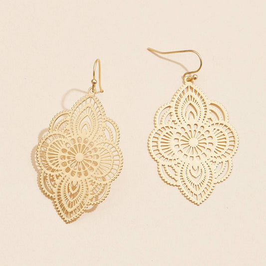 Gold Moroccan Pattern Laser cut Filigree Metal Earrings