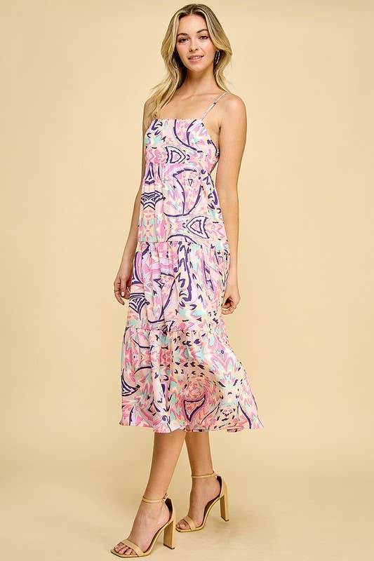 SALE Pink Abstract Print Midi Dress