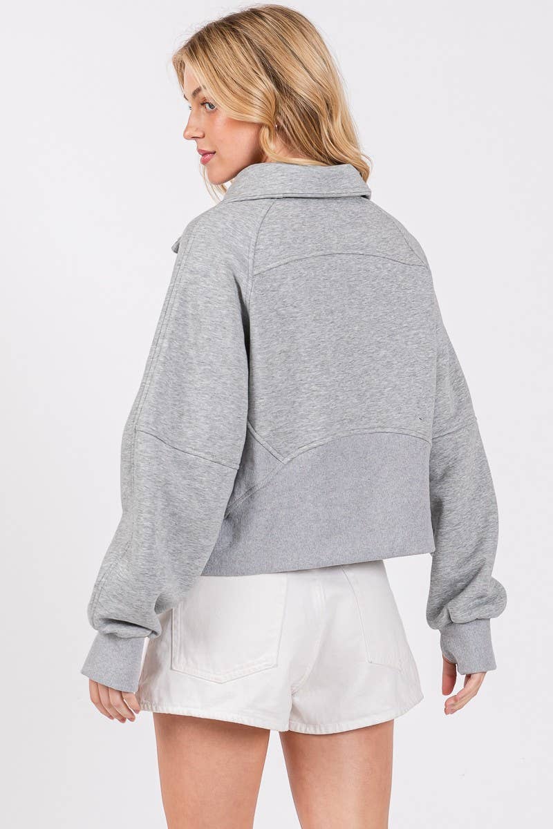 Gray Half Zip Funnel Neck Sweatshirt