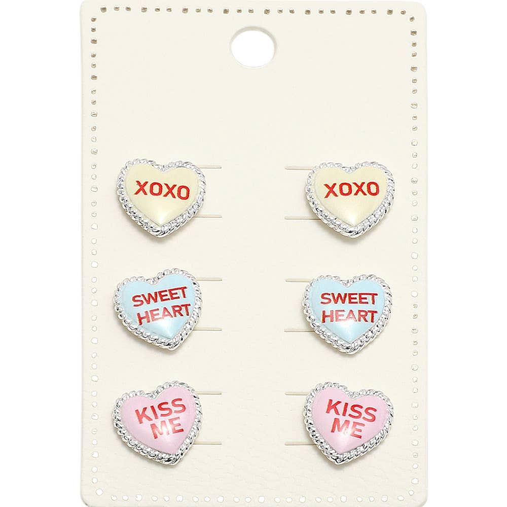 XOXO SWEET HEART KISS ME Message Heart Stud Earring Set