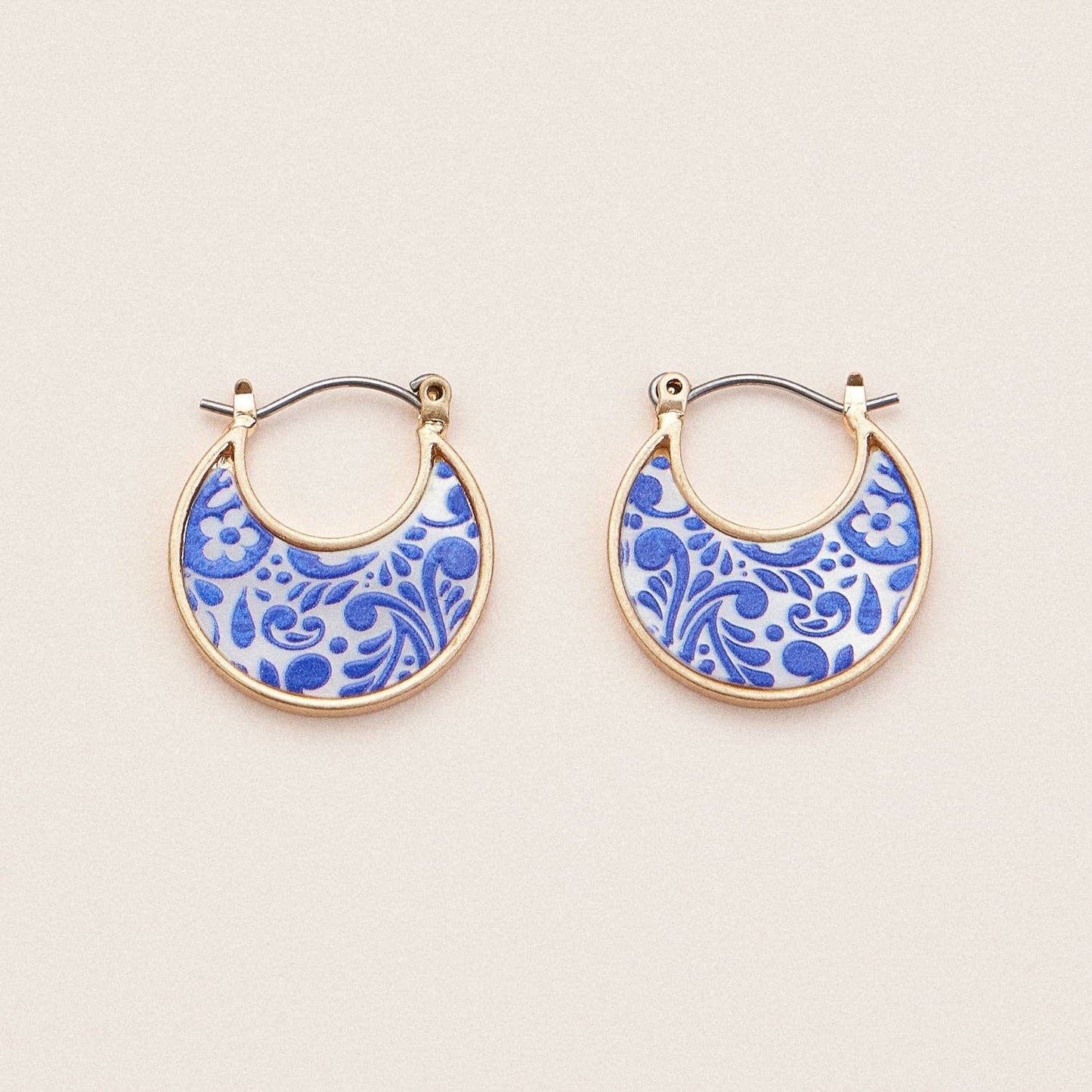 Boho-Chic Gold and Blue Mother of Pearl Floral Huggies
