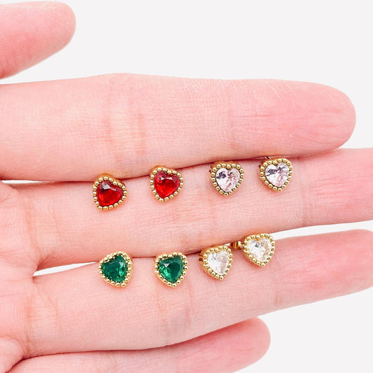 Cubic Zirconia Heart-shaped Gold Plated Stud Earrings