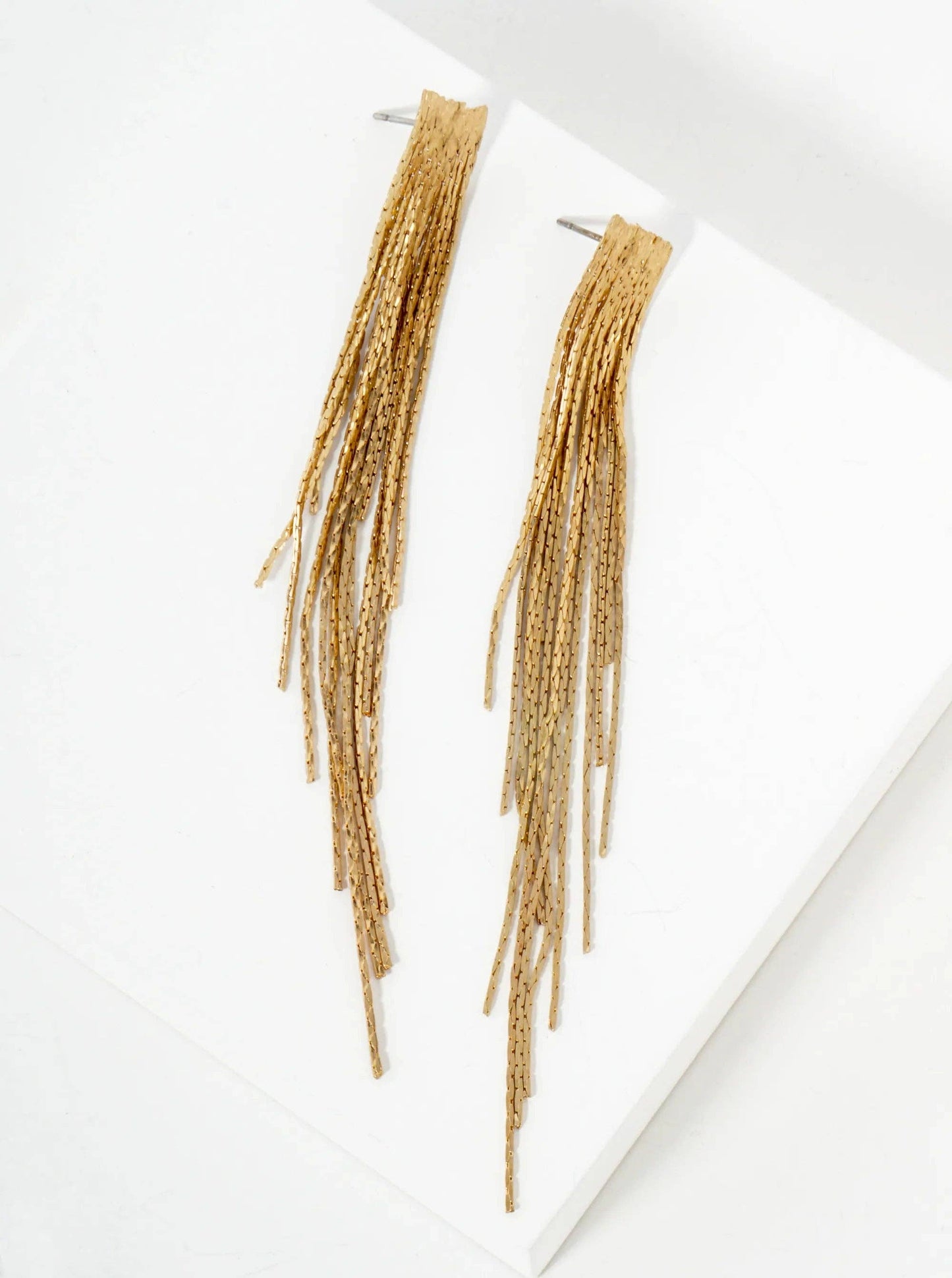 4-Inch Brass Chain Tassel Fringe Drop Vintage Statement Earrings: Worn Gold