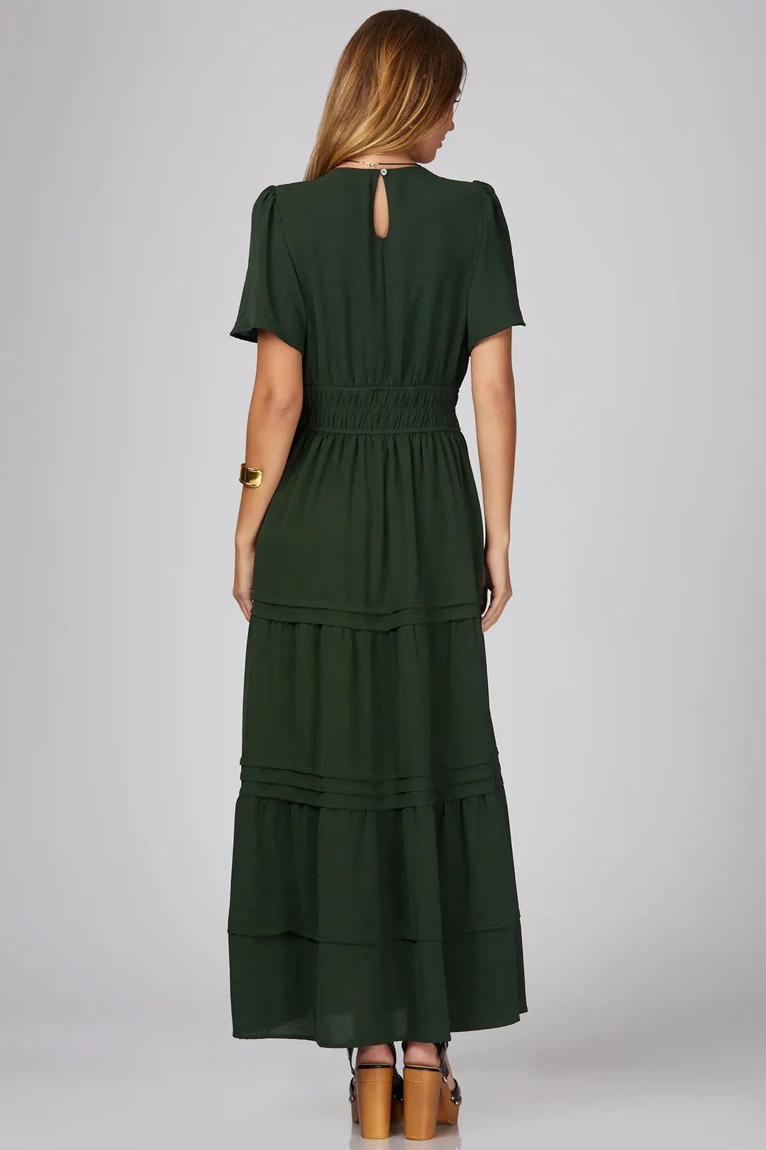 Green Half SleeveTiered Maxi Dress