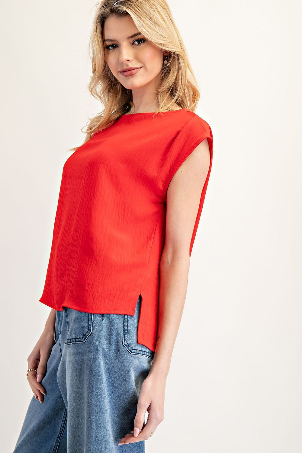 Tomato Red Crinkle High Low Top