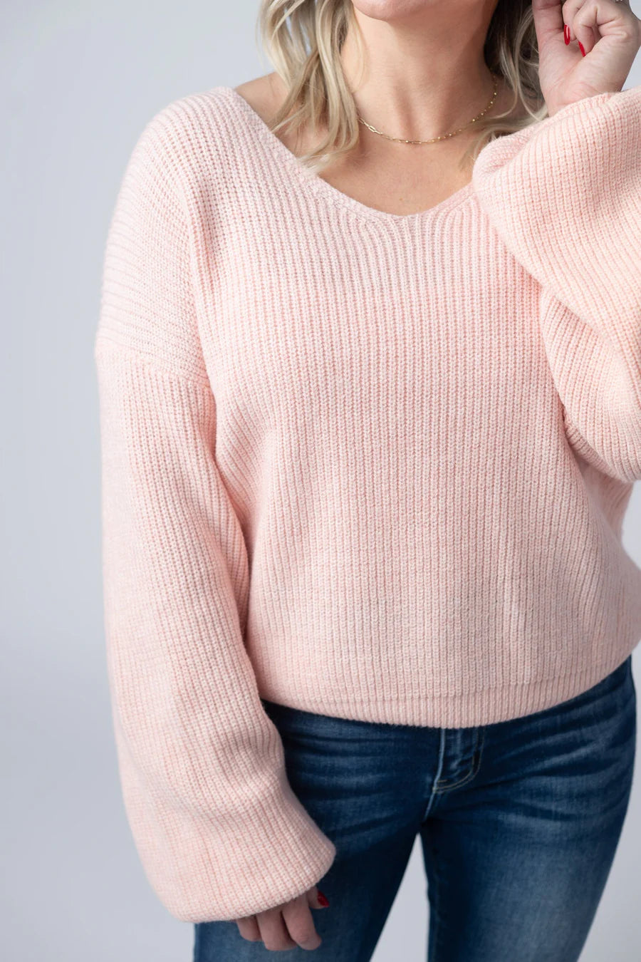 Michelle Mae Pink Bethany Bow Knit Sweater