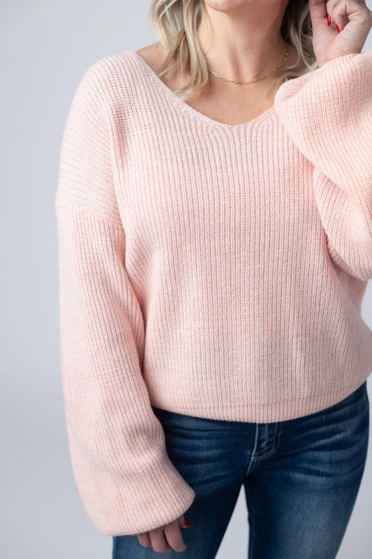 Michelle Mae Pink Bethany Bow Knit Sweater