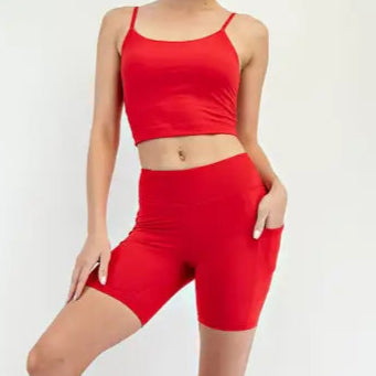 True Red 6 Inch Biker Shorts with Pockets