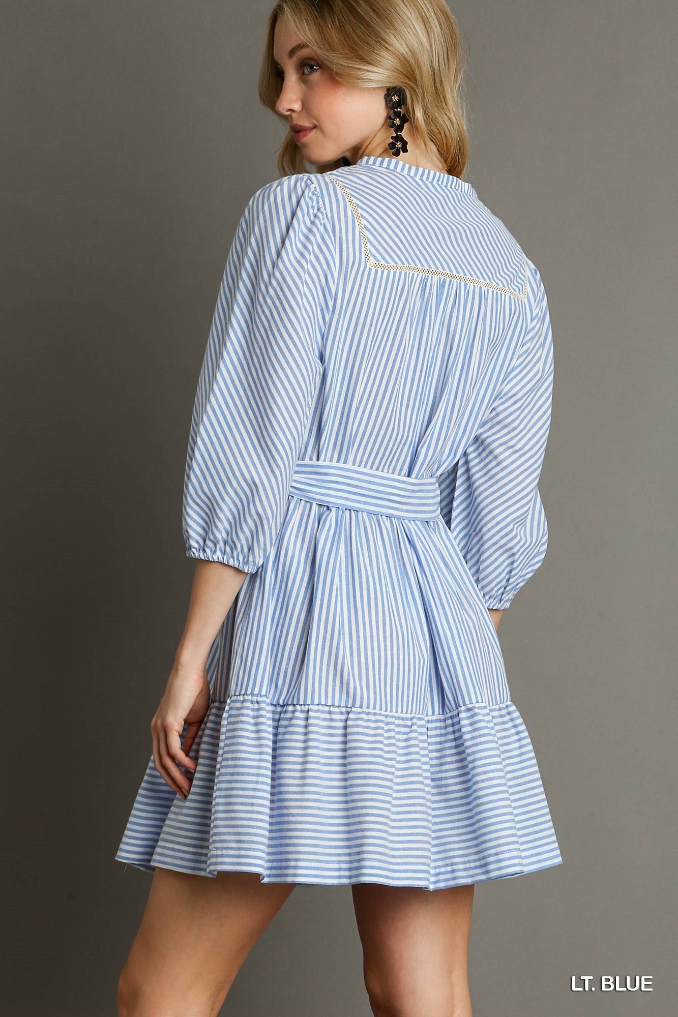SALE Light Blue Stripe Mid Button Down Dress