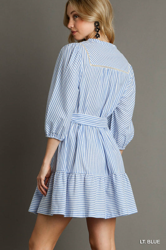 SALE Light Blue Stripe Mid Button Down Dress