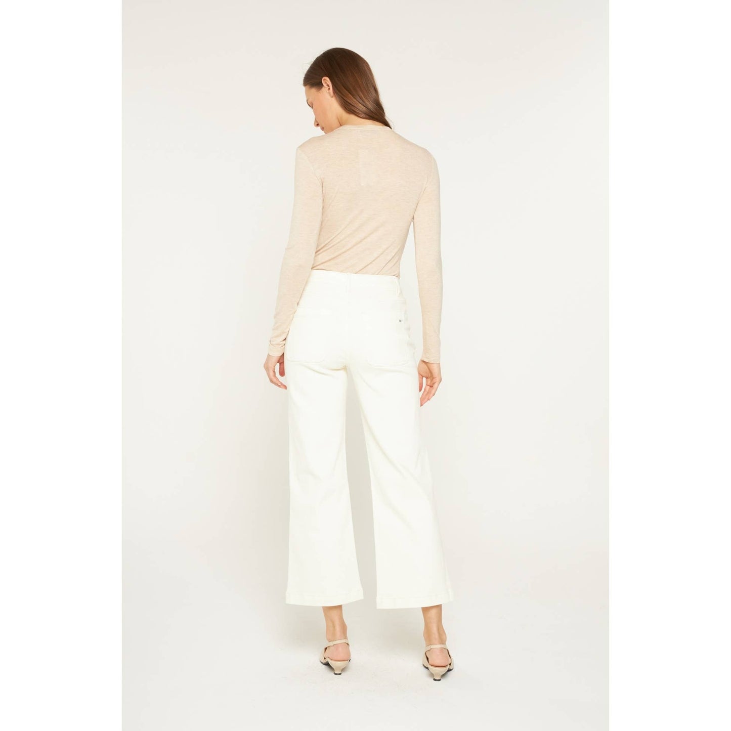 Mica Denim White Chocolate High Rise Cropped Wide Leg Patch Pocket Jean