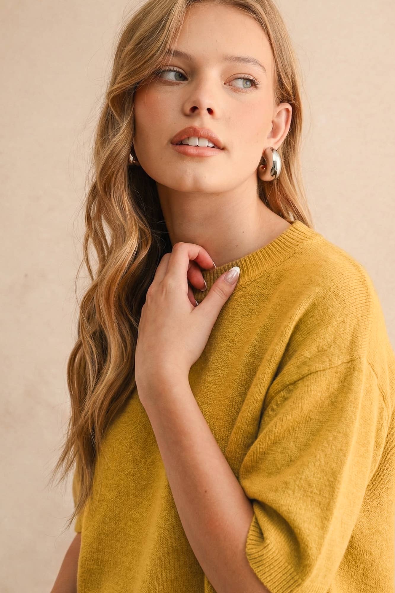 Banana Cream Short Sleeve Sweater Top