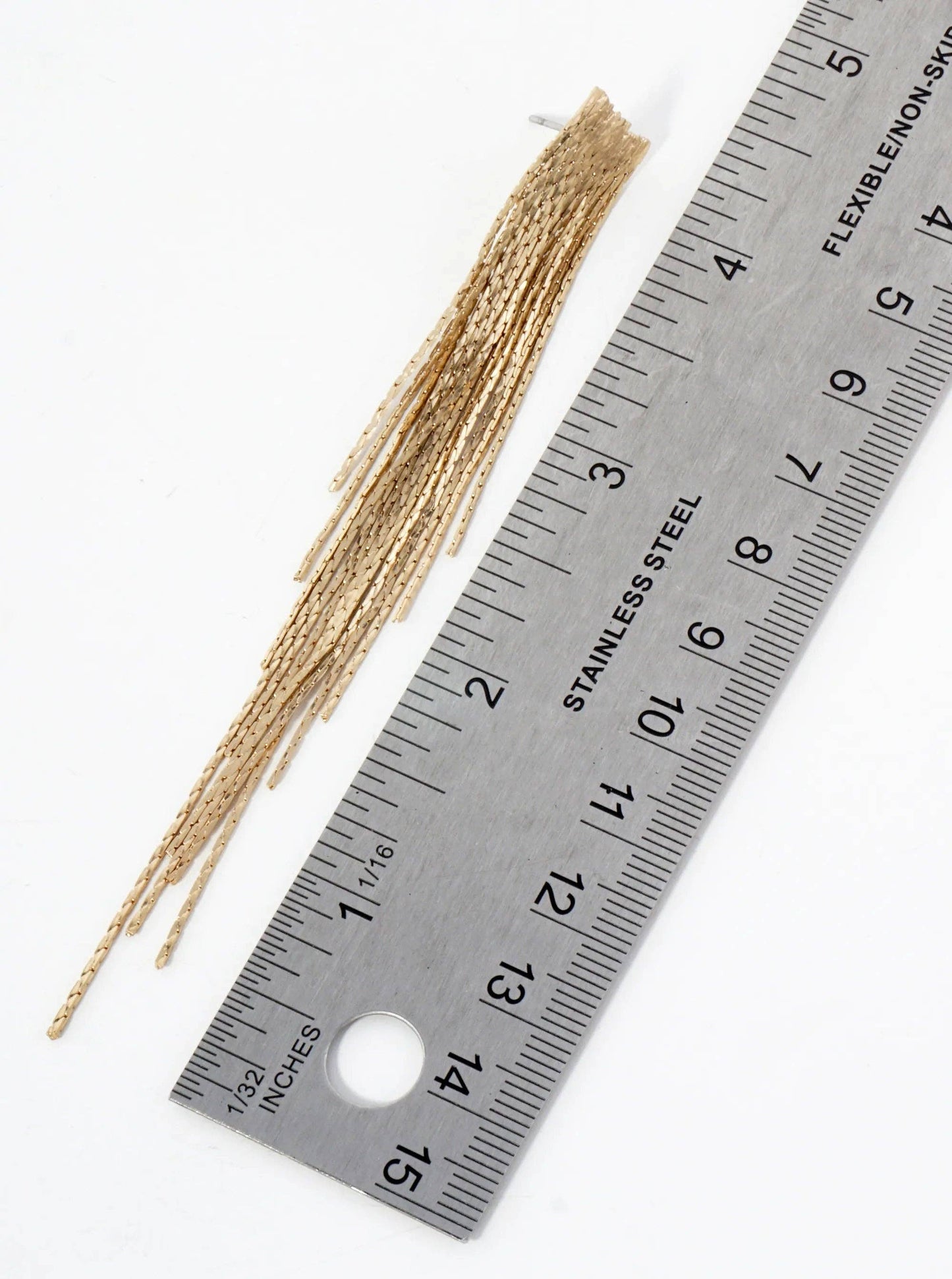 4-Inch Brass Chain Tassel Fringe Drop Vintage Statement Earrings: Worn Gold