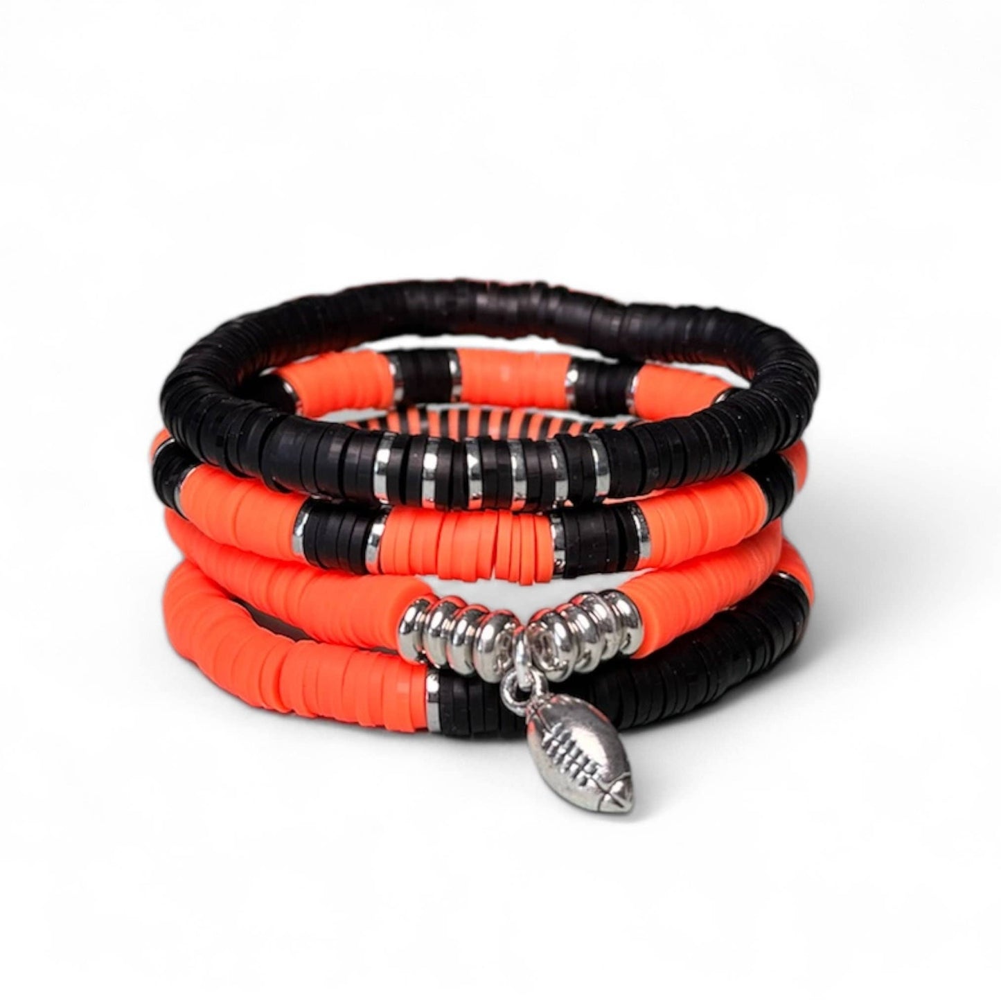 Orange & Black Football Game Day Bracelet Stack