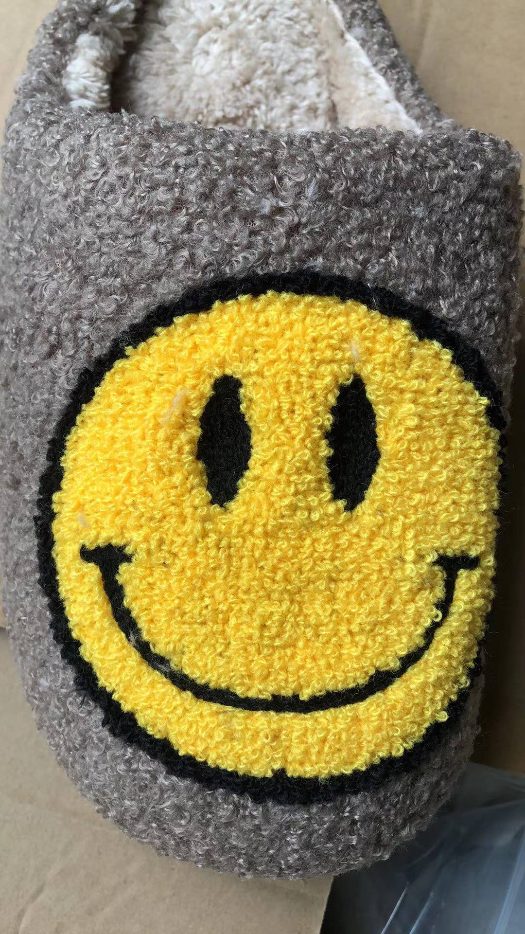 Smiley Face Slippers: Grey