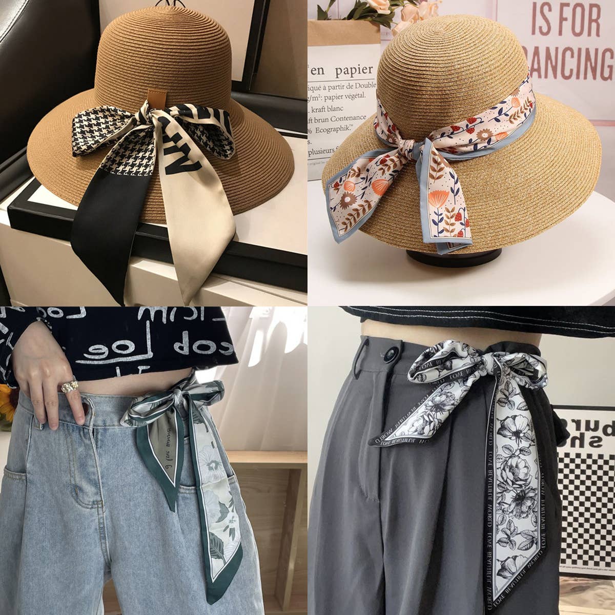 Coffee Polka Dot Silky Bowknot Scarf