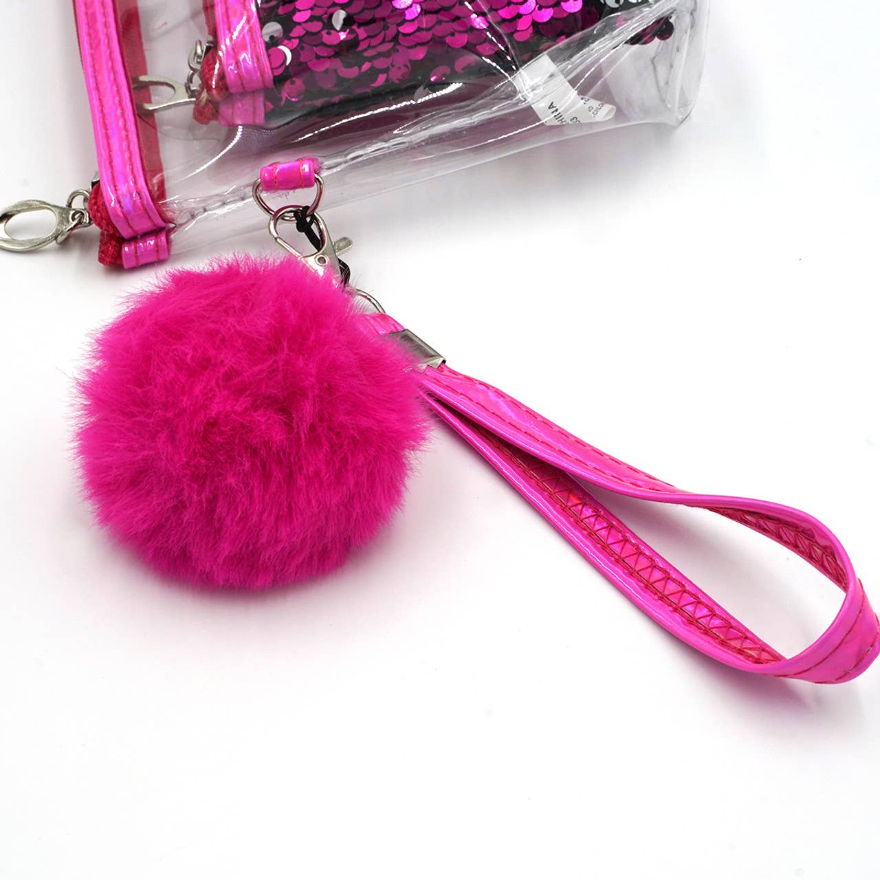 2 Pc Pink Sequin Heart Cosmetic Bag Set