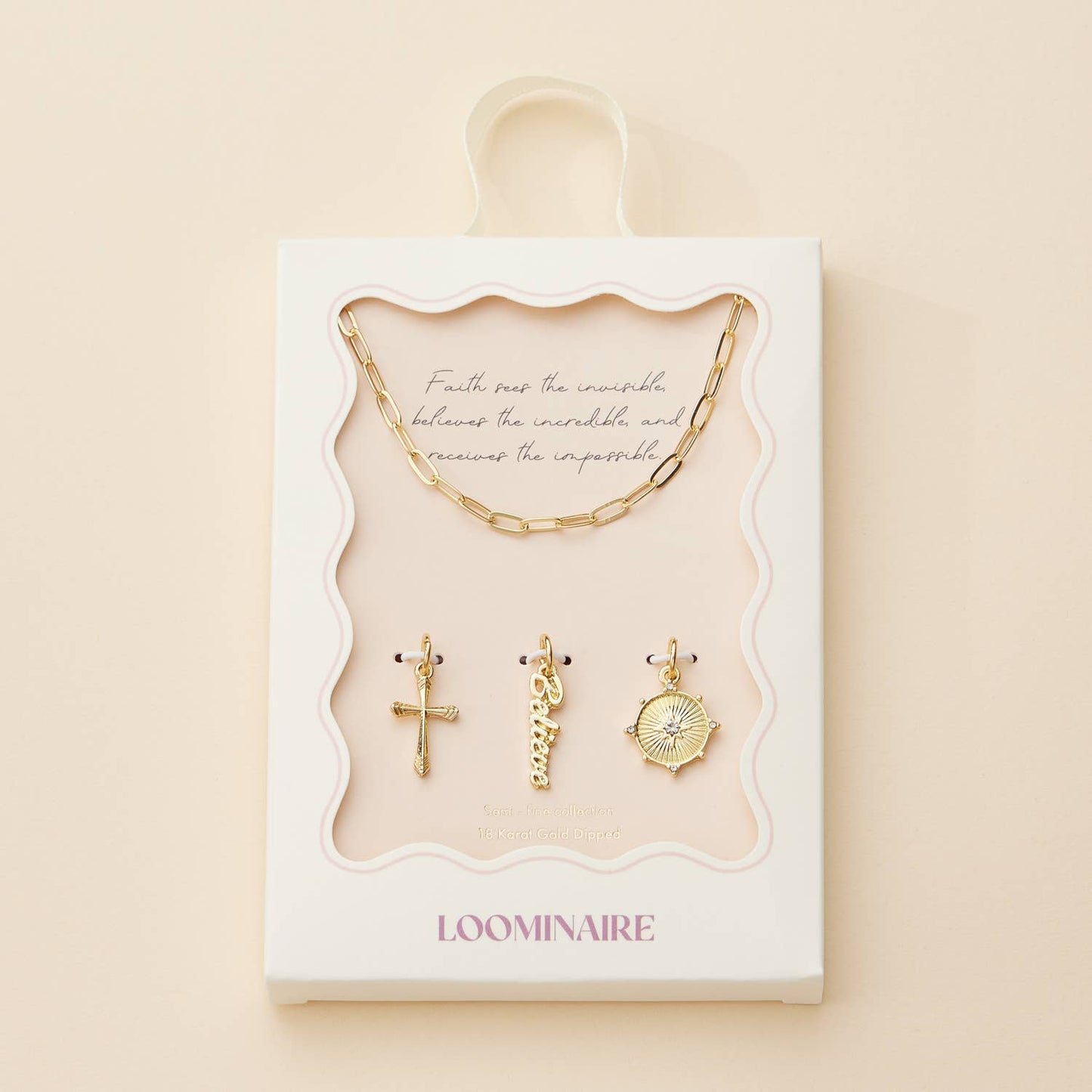 Cross, Believe, & Compass Gold Dipped 18K Charms Necklace