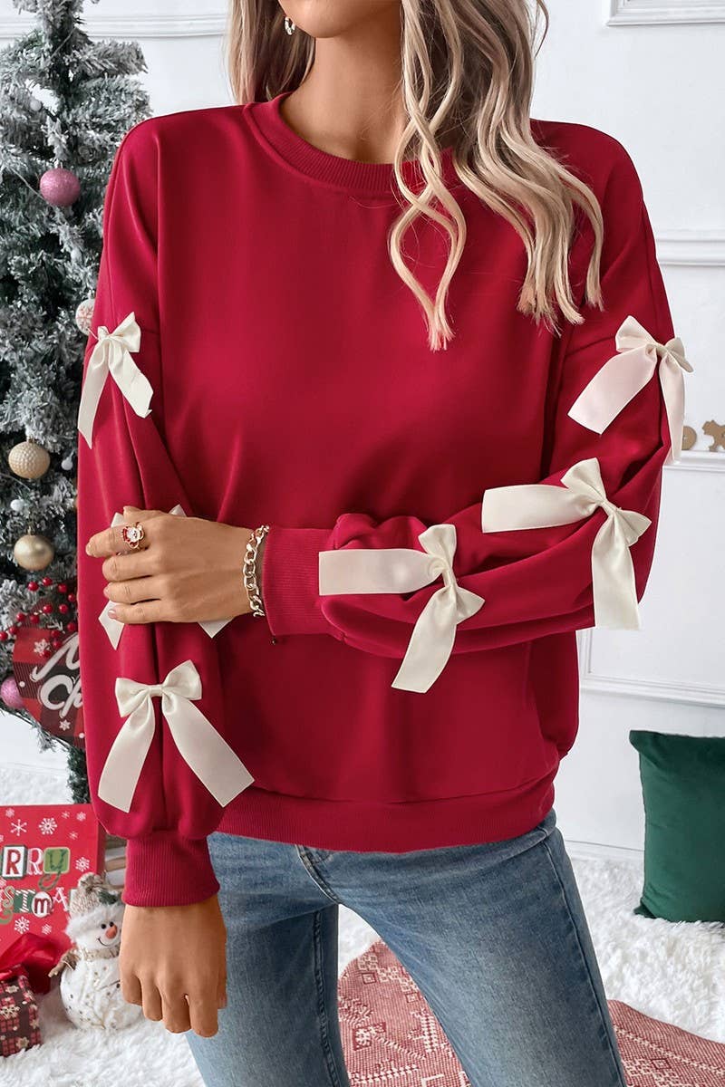 Red Bow Sleeve Sweatshirt