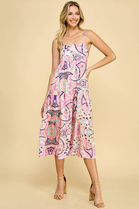 SALE Pink Abstract Print Midi Dress