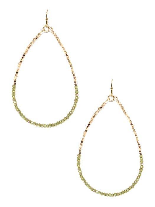 Green Two Tone Beaded Tear Drop Earrings