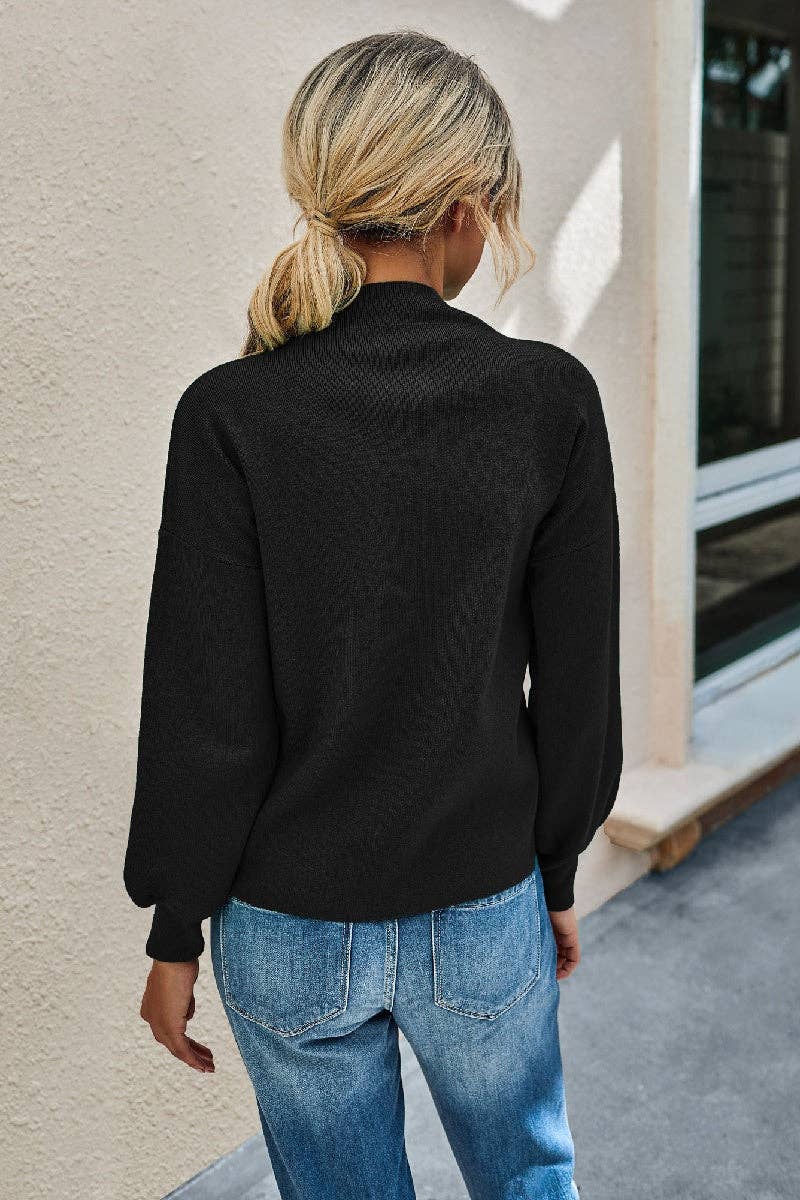 Black Mockneck Solid Long Sleeve Sweater