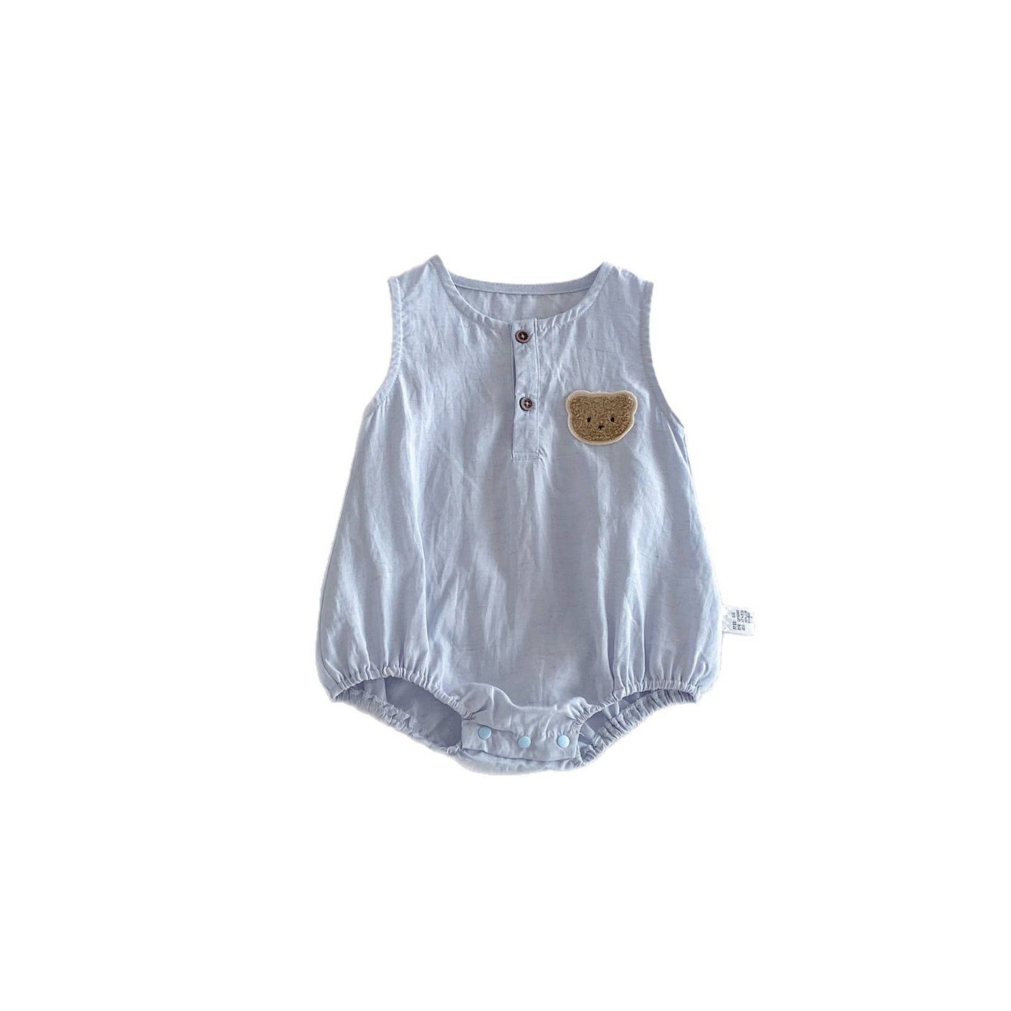 Blue Infant Romper Bear Embroidery