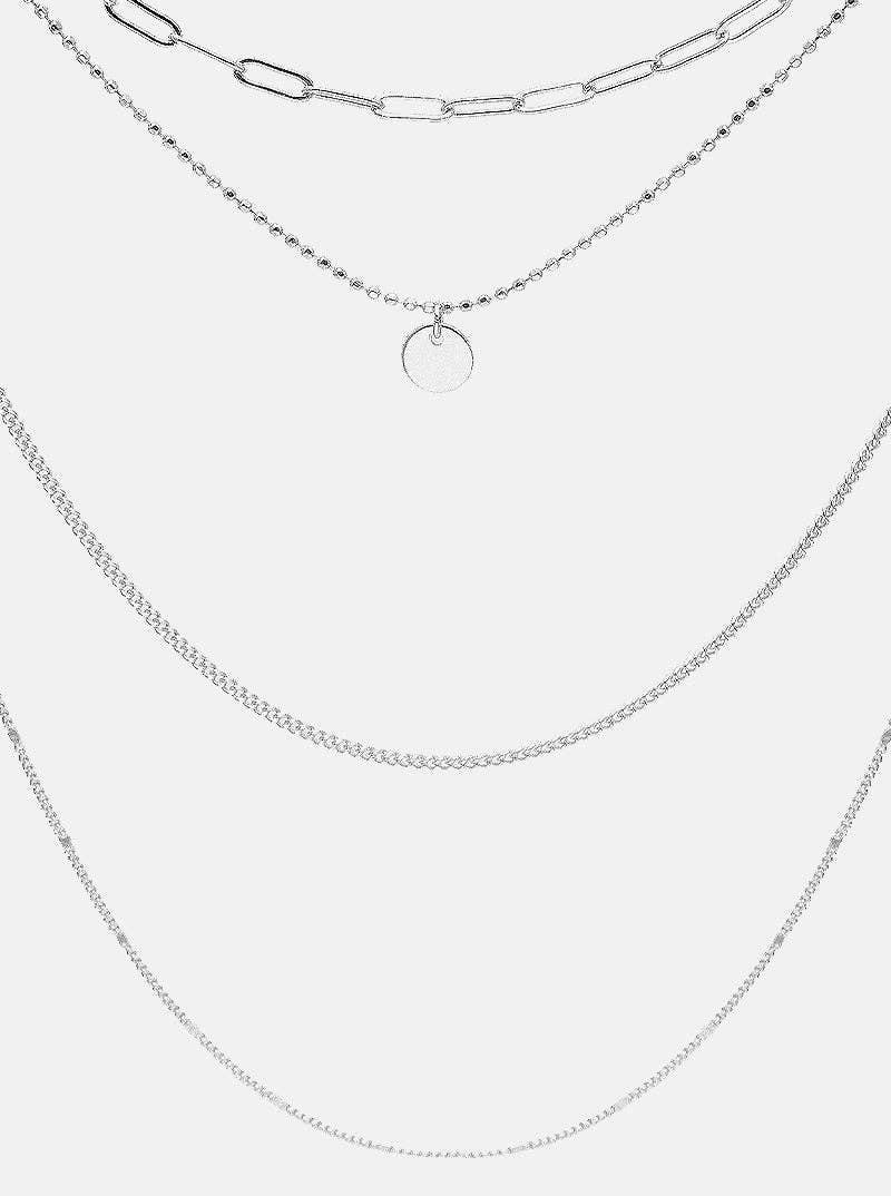 Gold Metal Disc Pendant Multi-Chain Layered Necklace