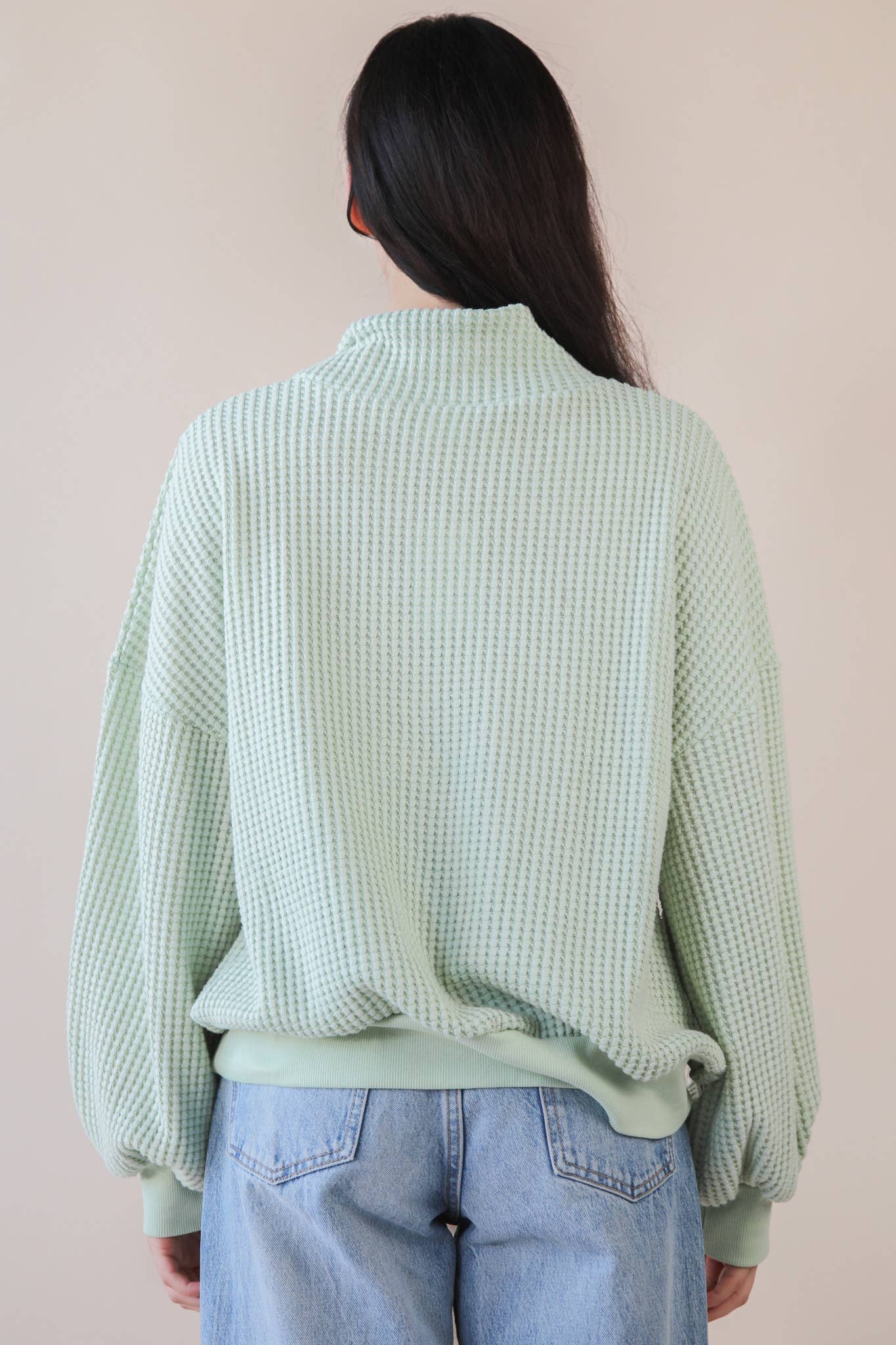 Sage Oversized Half Button Down Casual Waffle Knit