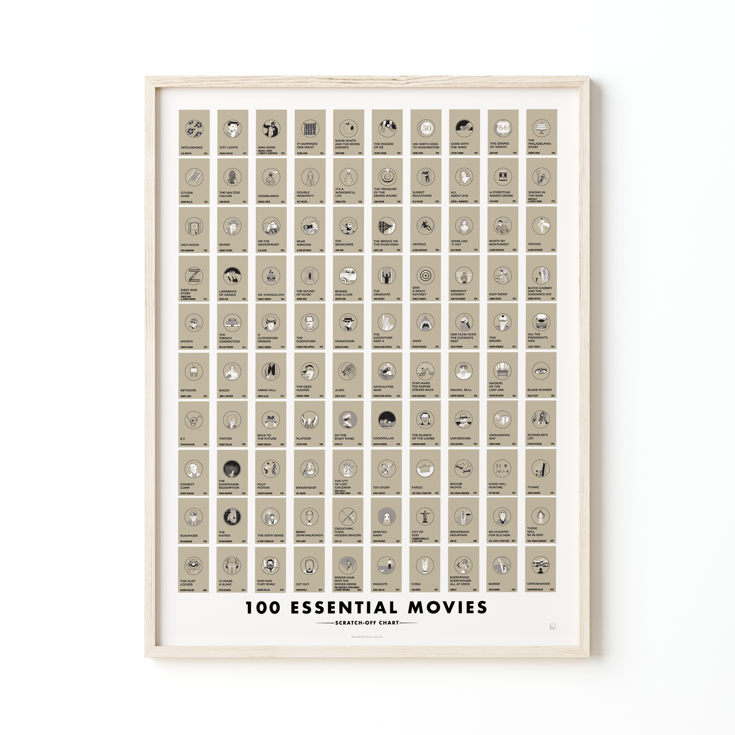 100 Essential Films Scratch-off Chart | 12" x 16" Print