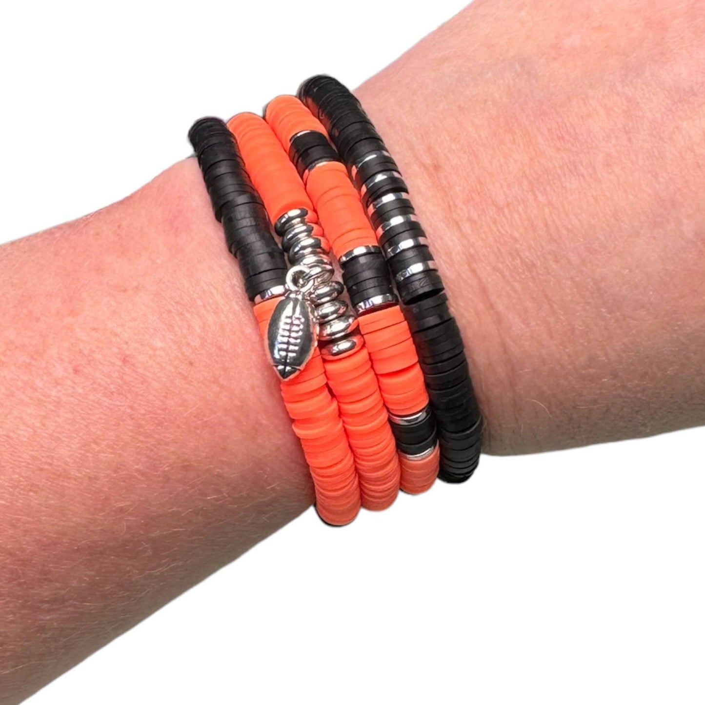 Orange & Black Football Game Day Bracelet Stack