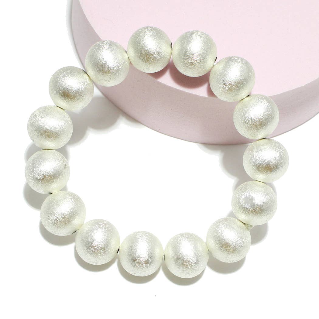 Matte Silver Textured Ball Stretch Bracele