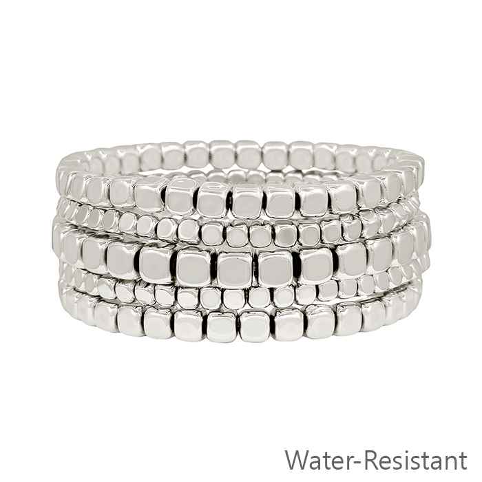 Silver Square Beaded Stretch Bracelets