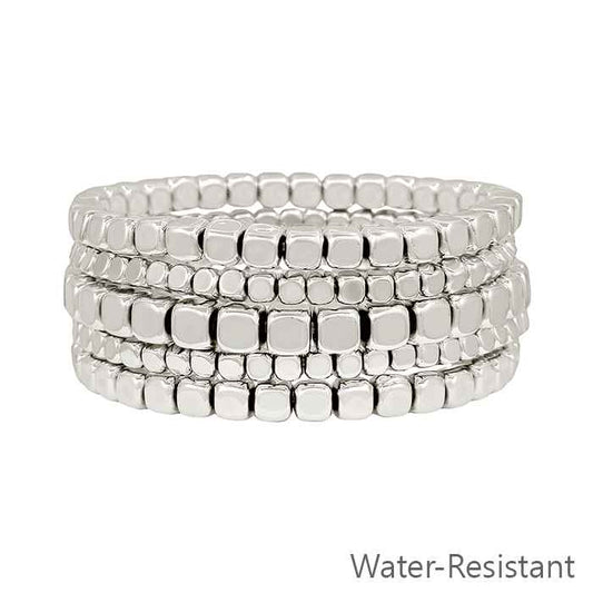 Silver Square Beaded Stretch Bracelets
