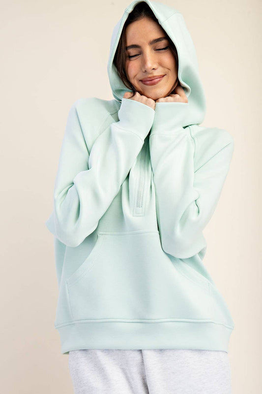 Mint Modal Scuba Quarter Zip Hoodie