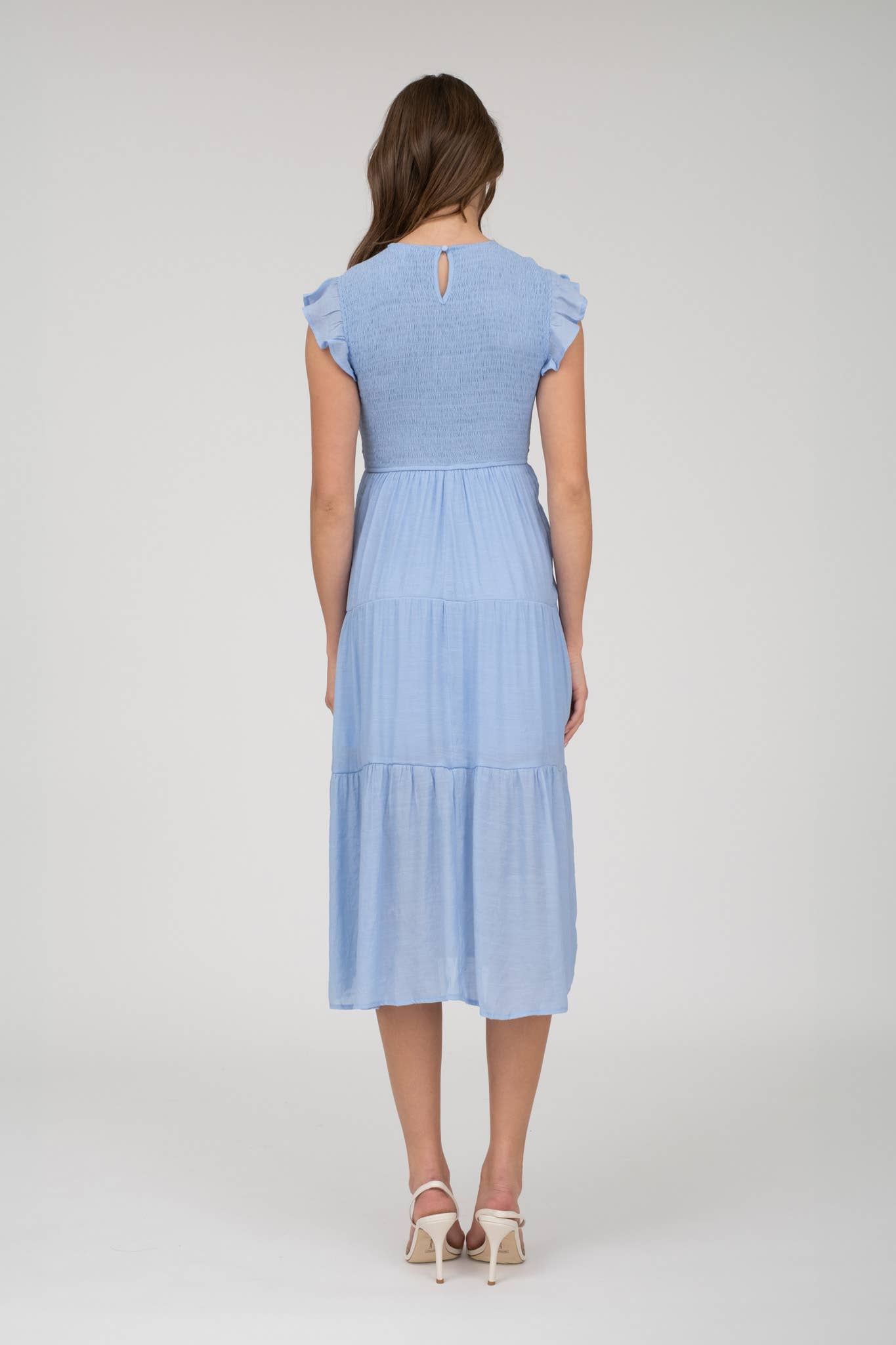 SALE Light Chambray Smocked Tiered Midi Dress
