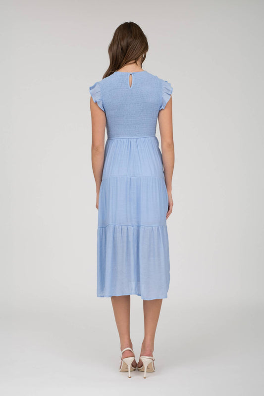 SALE Light Chambray Smocked Tiered Midi Dress
