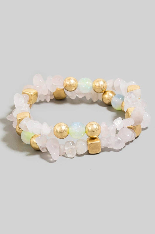 Stone And Metallic Beaded Bracelet Set