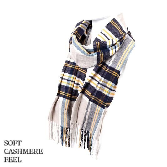 Acrylic Cashmere Feels Winter Scarf:  Navy & Mustard