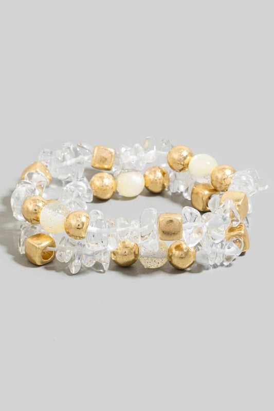 Stone And Metallic Beaded Bracelet Set
