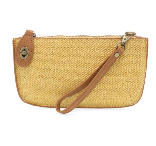 Yellow Straw Mini Crossbody Wristlet Clutch