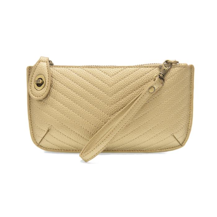 Gold Quilted Mini Crossbody Wristlet Clutch